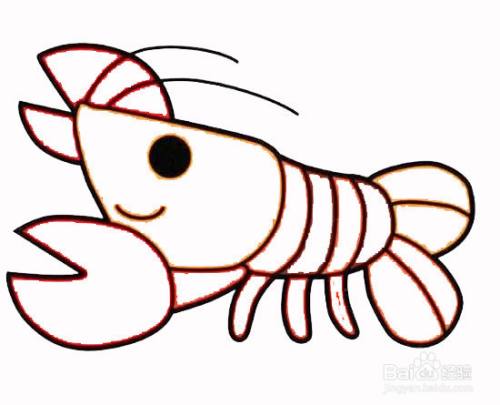 卡通彩色龙虾的简笔画