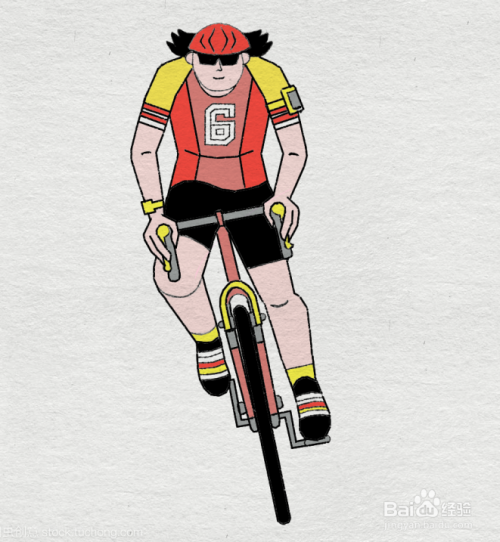 一位自行车骑手的简笔画绘制完成.