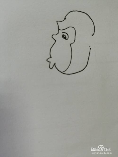 接着继续画出可爱的小猴子的眼睛和嘴巴,小猴子的眼睛画法比较简单