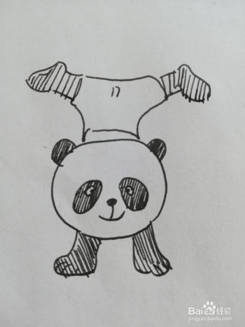 怎么画倒立的卡通熊猫