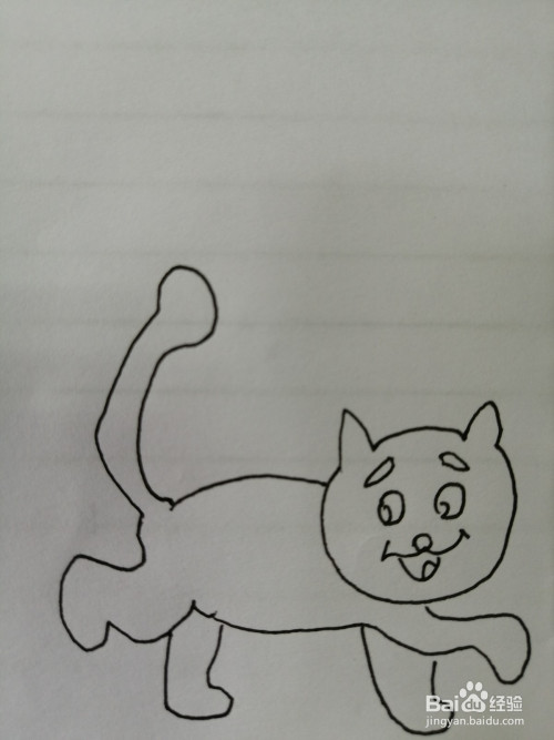 第七步,然后把简笔画可爱的小猫咪的小尾巴画出来,注意尾巴是翘起来