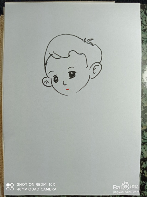 用曲线和弧线画出小男孩的头部轮廓,并画出他的五官和头发.