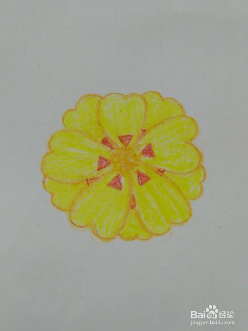 用黄彩笔将所有的花瓣涂上颜色,涂色时要均匀.