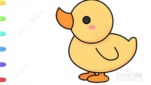 4 用黑色水笔给小鸭子的眼睛涂抹颜色;     5 小鸭子的头部和身体