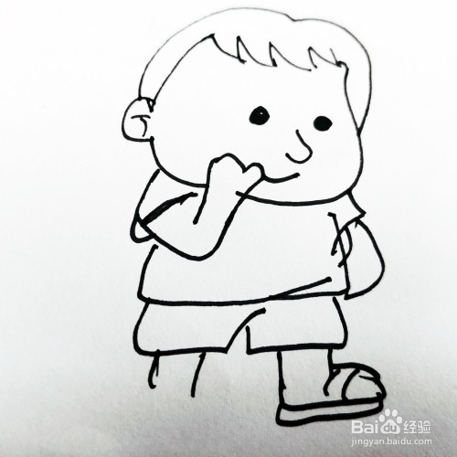 怎么画一位吃手的小男孩简笔画呢?
