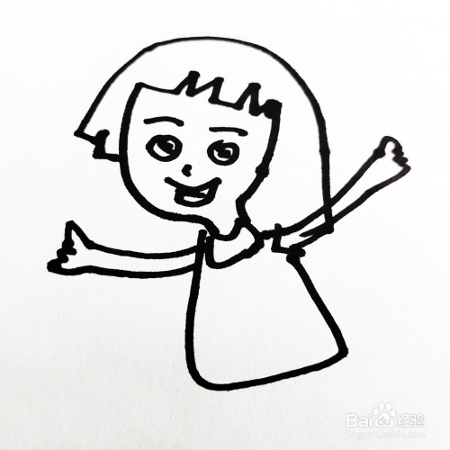 如何来画一位张开双手的卡通女子简笔画呢?