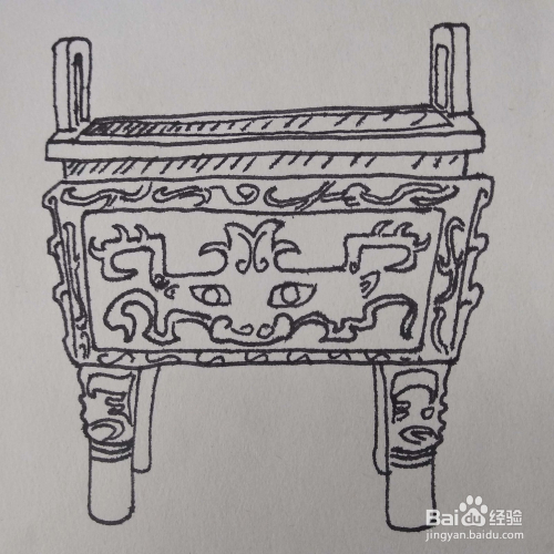 如何画一个很写实的古代殷商青铜鼎卡通简笔画?