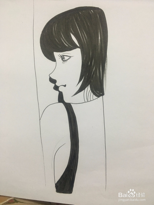 画黑夜里门缝中女孩的侧脸 简笔画 卡通画