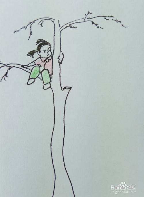 怎样画简笔画"爱爬树的小女孩"?