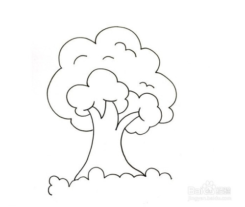 这样,平常最常见的一颗大树的简笔画就画好了. end