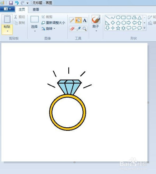 第七步:用金色和蓝色的彩笔给戒指简笔画涂上颜色.