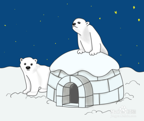简笔画-如何画北极熊和冰屋的简笔画