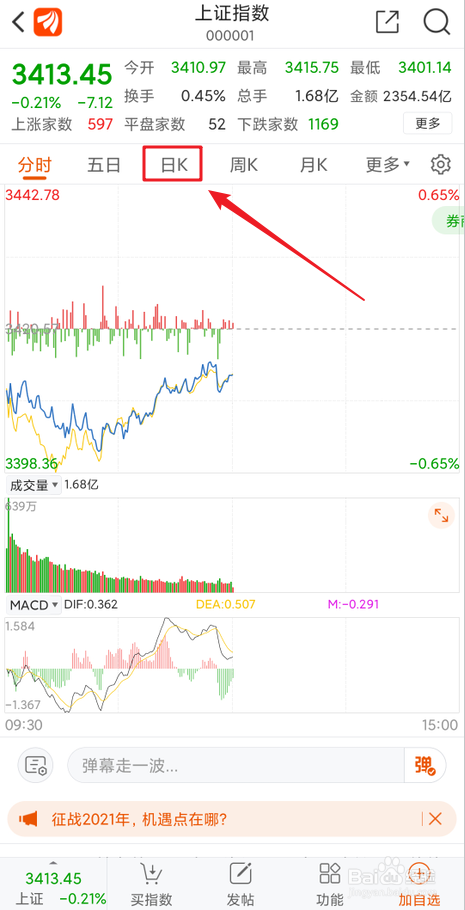 用东方财富怎么查看上证指数日k线