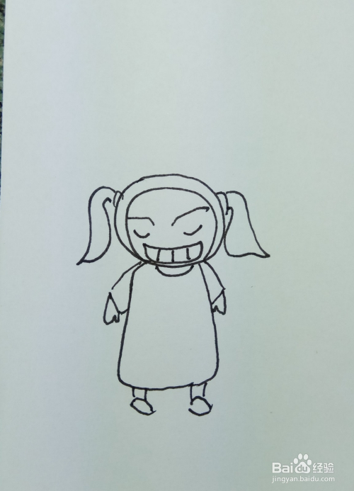 怎样画简笔画"长着大板牙的卡通女孩"?