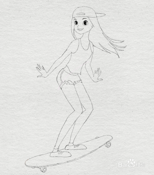 简笔画--如何画在滑板上滑行的女孩