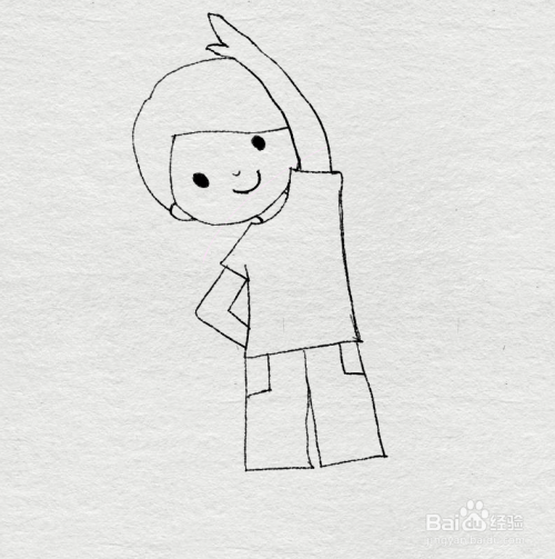 在人物的上半身衣服轮廓下画出穿着的裤子,其中画出裤子上的两