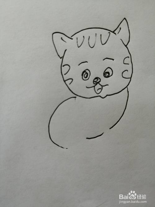 第五步,接着我们继续画出可爱的小猫咪的身体,注意身体轮廓的画法.