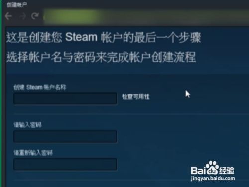 通过电子邮箱验证后,创建自己的steam帐户名称,名称为英文和数字的