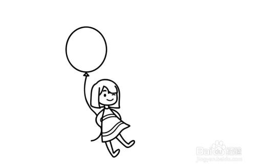 首先画出小女孩,身后拿着一只大气球.