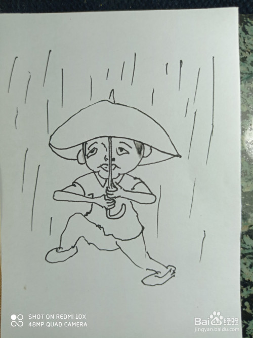 怎样画简笔画下雨天打伞的男人?