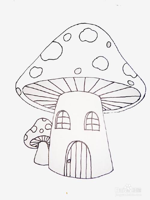 卡通蘑菇房的简笔画