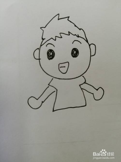 第五步,接着把可爱的小男孩的两只小手画出来,小手画法也比较简单.
