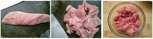 腰梅肉切厚薄适中的大片.