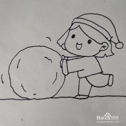 怎么画一个冬天在滚雪球的小孩卡通儿童简笔画?