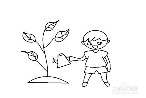 简笔画怎么画给小树浇水的男孩