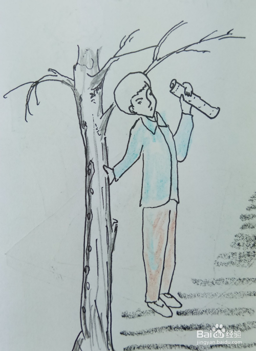 怎样画简笔画"扶树站立"?