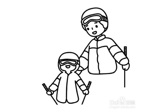 父亲节和孩子一起滑雪的简笔画