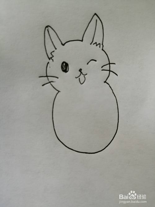 五步,然后我们继续画出可爱的小猫咪的椭圆形的身体,身体画法比较简单