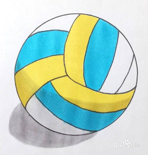 画一个黄蓝白颜色的排球