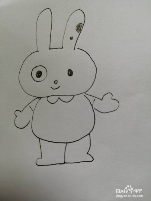 第七步,最后把可爱的小兔子当两只脚画出来,简笔画可爱的小兔子就画