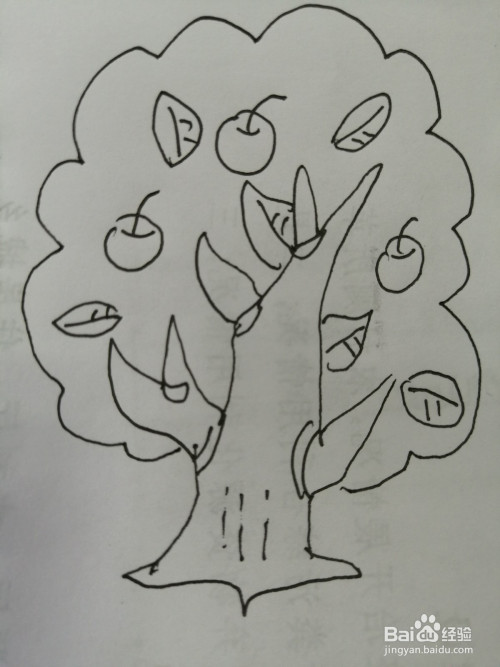 第七步,最后把简笔画苹果树的外面的树叶部分画出来.