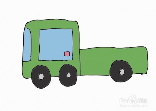 怎么画彩色简笔画绿色的卡车?