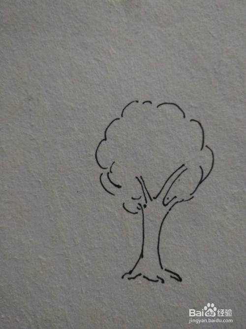第一步先在纸的右边画出一棵树的形状.