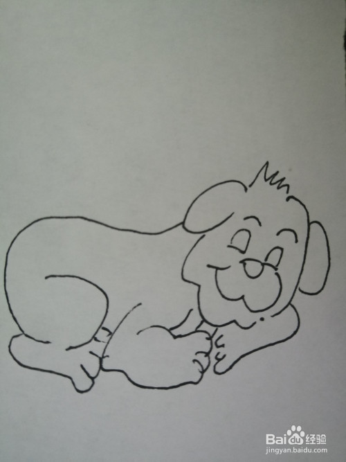 第七步,最后把简笔画可爱的小狗的一只脚画出来,注意小脚细节的画法