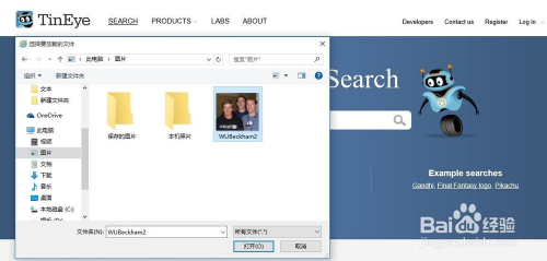 在tineye搜索图片,有两种方法:1是本地上传,点击搜索框左边的上传