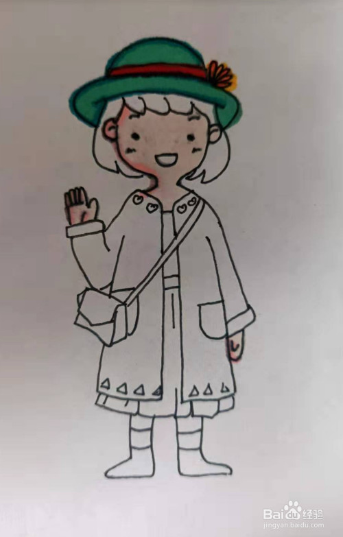 使用马克笔将女生的帽子,以及皮肤部分涂上颜色.