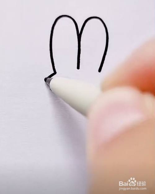 先用一个向下开口的数字3画小白兔的耳朵.