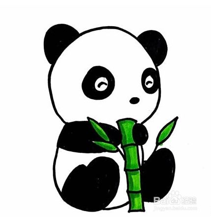 再来给竹子涂上绿色,简单的熊猫简笔画就完成啦!