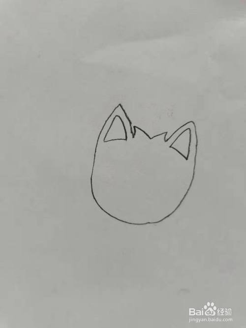 第一步,我们画小猫的头部轮廓和耳朵.