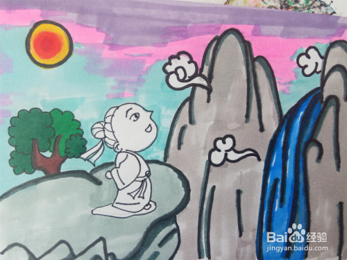 《望庐山瀑布》的诗配画怎么画?
