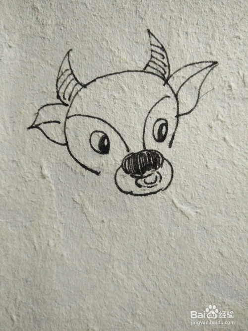 第二步画出卡通牛的眼睛和犄角