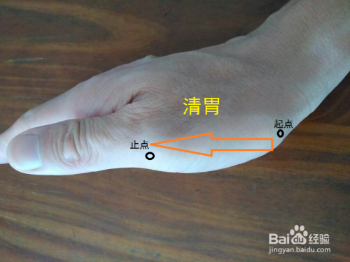 可以清除脾胃积热,降气和胃.推拿15分钟.