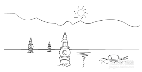 包括太阳,群山和地平线 2 添加西湖标志性建筑三潭印月的大塔 3 三潭