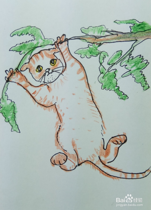 怎样画简笔画"爱爬树的黄猫"?