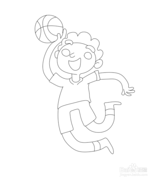 简笔画--跳跃投篮的男孩画法