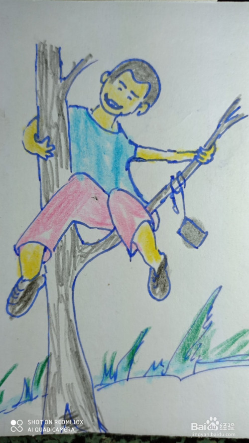 怎样画简笔画爱爬树的淘气小孩?
